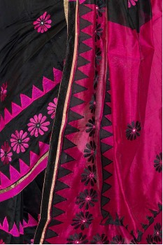 Beautiful cotton Handloom saree applique work with BP HLS002